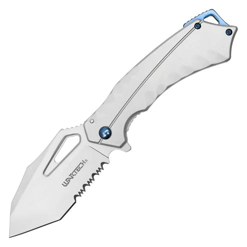Wartech 7.5" Silver Pocket Knife w/ Blue Accents