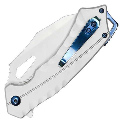 Wartech 7.5" Silver Pocket Knife w/ Blue Accents