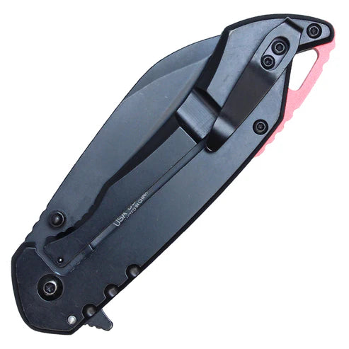 Wartech 8" Black Spring Assisted Pocket Knife with Holes